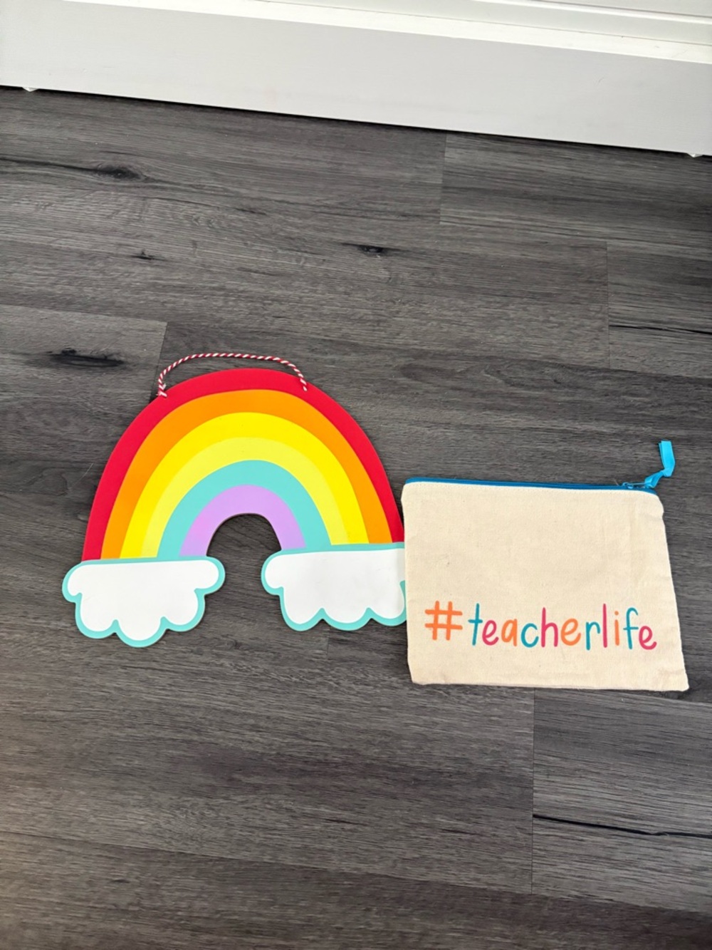 #teacherlife Cream Canvas Pouch & Rainbow Kids Wall Hanging